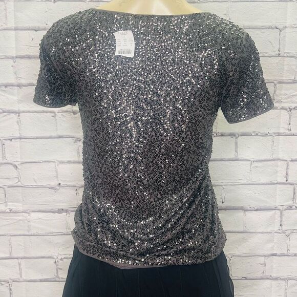 J. Crew Womens Brown Sequined Scoop Neck Short Sleeve T-Shirt Size Small NWT - Picture 2 of 4